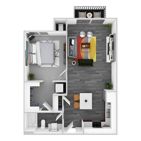 Floor plan for 1 bed, 1 bath, 737 sqft